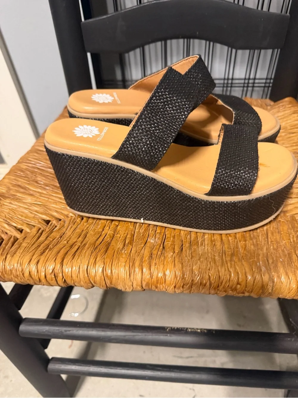 Yellow Box Black Wedge Sandals - Picture 2 of 3